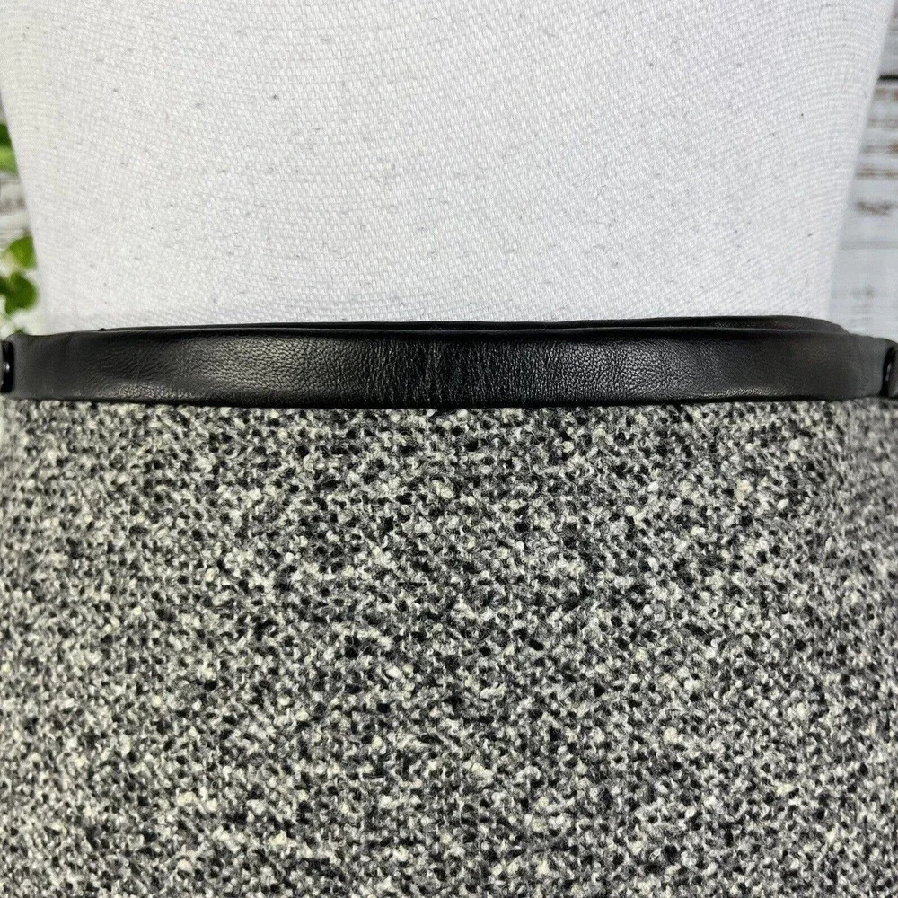 Worth Skirt size 4 Black Gray Wool Tweed Wrap Knee Faux Leather Career Modest